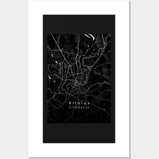 Vilnius Lithuania City Map dark Wall Art by Robin-Niemczyk